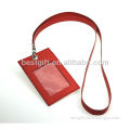 red badge holder leather, leather holder with lanyard